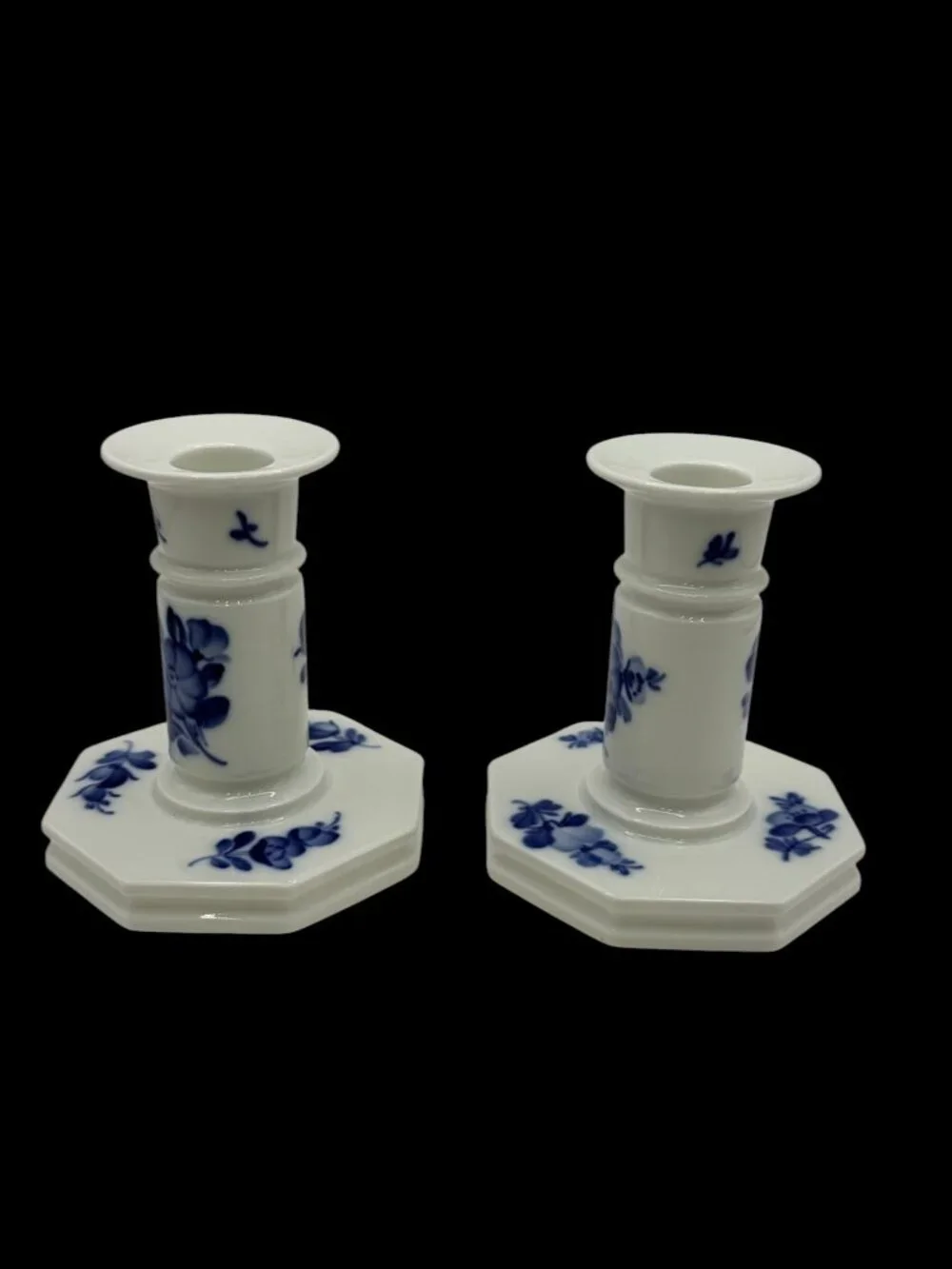 Royal Copenhagen Blue Flowers Candlesticks #3303 Denmark Hand Painted Porcelain